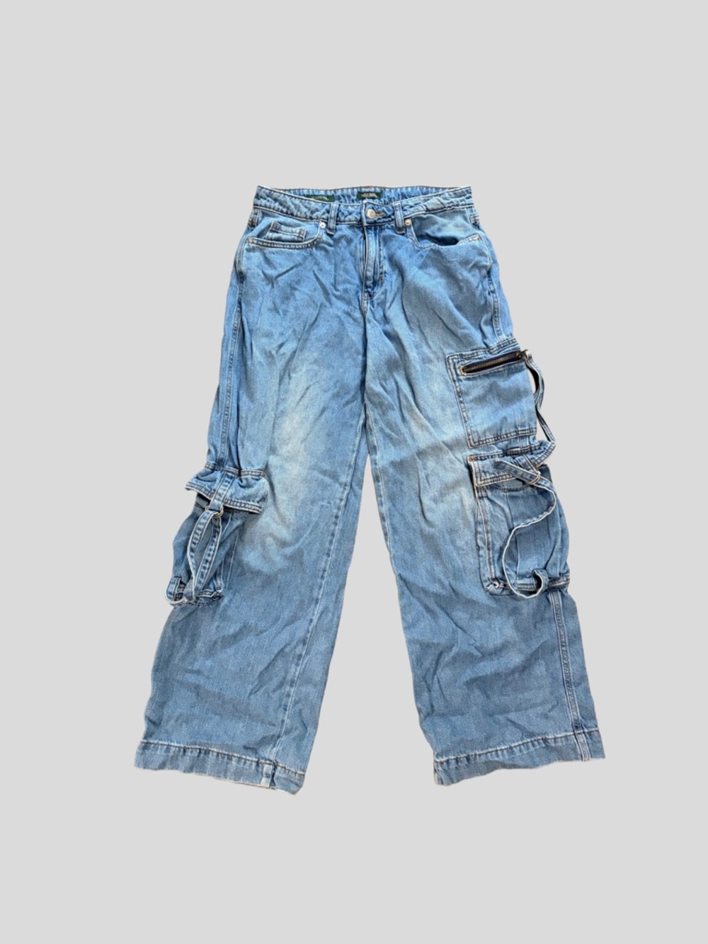 Wild Fable Baggy Cargo Jeans Wide Leg Y2K Denim Utility Straps Size 4